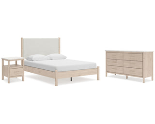 Cadmori Queen Upholstered Panel Bed, Dresser and Nightstand