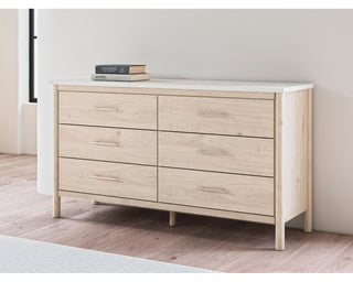 Cadmori Queen Upholstered Panel Bed, Dresser and Nightstand