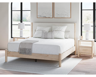 Cadmori King Upholstered Panel Bed, Dresser and Nightstand