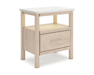 Cadmori King Upholstered Panel Bed, Dresser and Nightstand