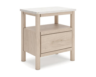 Cadmori King Upholstered Panel Bed, Dresser and Nightstand