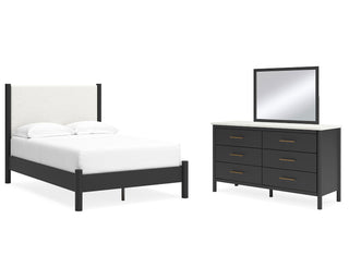 Cadmori Full Upholstered Panel Bed, Dresser and Mirror