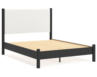 Cadmori Queen Upholstered Panel Bed, Dresser and Mirror