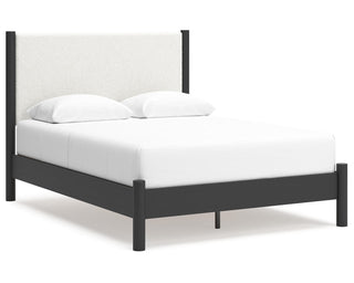 Cadmori Queen Upholstered Panel Bed, Dresser and Mirror