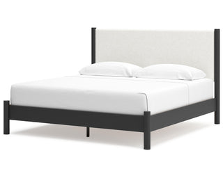 Cadmori King Upholstered Panel Bed, Dresser and Mirror