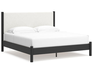 Cadmori King Upholstered Panel Bed, Dresser and Mirror