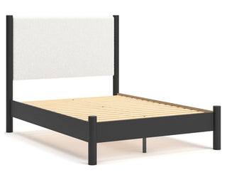 Cadmori Full Upholstered Panel Bed, Dresser and Mirror