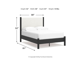 Cadmori Full Upholstered Panel Bed, Dresser and Mirror