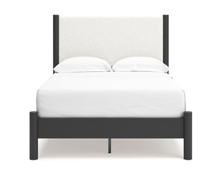 Cadmori Full Upholstered Panel Bed, Dresser and Mirror