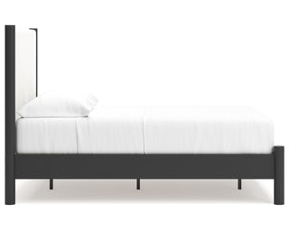 Cadmori Full Upholstered Panel Bed, Dresser and Mirror