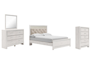 Altyra Queen Upholstered Panel Bed, Dresser, Mirror, and Chest