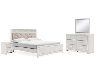 Altyra King Upholstered Panel Bed, Dresser, Mirror, and Nightstand