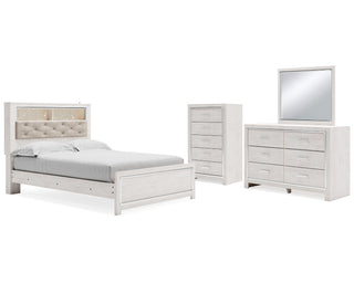 Altyra Queen Bookcase Panel Bed, Dresser, Mirror and Chest