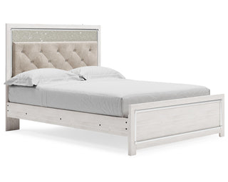 Altyra Queen Upholstered Panel Bed, Dresser, Mirror, and Nightstand