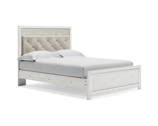 Altyra Queen Upholstered Panel Bed, Dresser, Mirror, and Chest