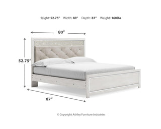 Altyra King Upholstered Panel Bed, Dresser, Mirror, and Nightstand