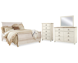 Willowton King Sleigh Bed, Dresser, Mirror and Chest
