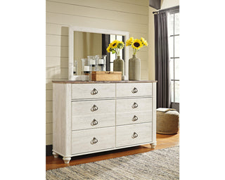 Willowton Full Panel Bed with Storage, Dresser and Mirror
