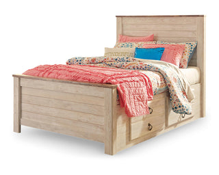 Willowton Full Panel Bed with Storage, Dresser and Mirror