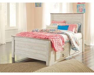Willowton Full Panel Bed with Storage, Dresser and Mirror