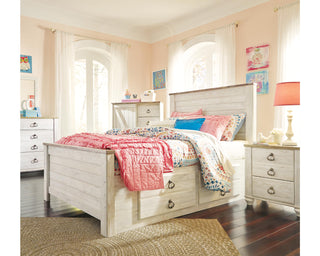 Willowton Full Panel Bed with Storage, Dresser and Mirror