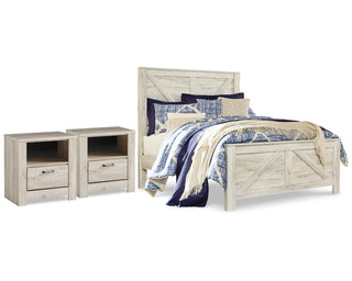 Bellaby Queen Crossbuck Panel Bed and 2 Nightstands