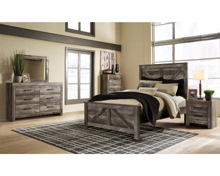 Wynnlow Queen Crossbuck Panel Bed, Dresser, Mirror, and Nightstand