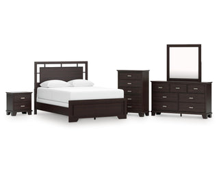 Covetown Queen Panel Bed, Dresser, Mirror, Chest and Nightstand