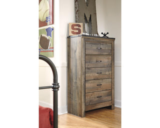 Trinell Full Bookcase Storage Bed, Dresser, Mirror, Chest and 2 Nightstands