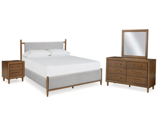 Lyncott Queen Upholstered Bed, Dresser, Mirror and Nightstand