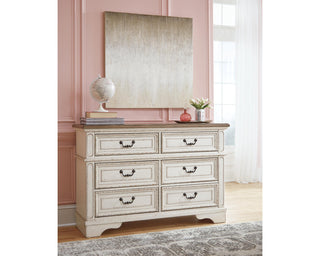 Realyn Queen Upholstered Panel Bed with Storage, Dresser and Nightstand