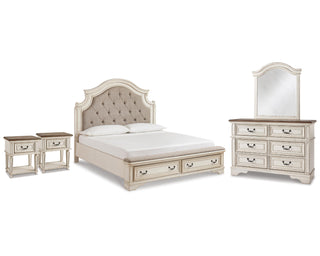 Realyn King Panel Storage Bed, Dresser, Mirror and 2 Nightstands