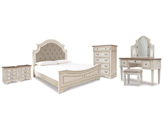 Realyn King Panel Bed, Vanity, Chest and 2 Nightstands