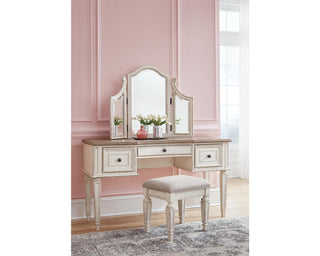 Realyn Vanity and Mirror with Stool