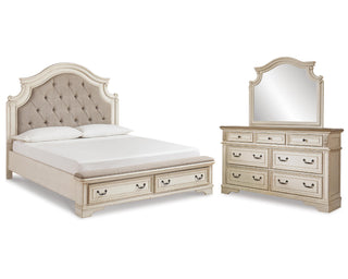 Realyn King Upholstered Bed with Dresser and Mirror
