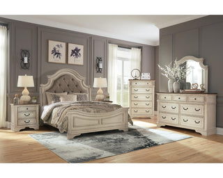 Realyn Queen Upholstered Panel Bed and 2 Nightstands