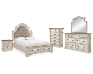 Realyn Queen Panel Bed, Dresser, Mirror, Chest and Nightstand