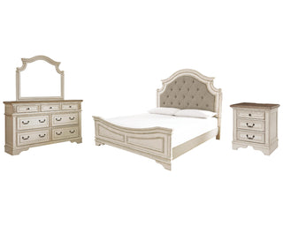 Realyn King Bed with Mirrored Dresser and Nightstand