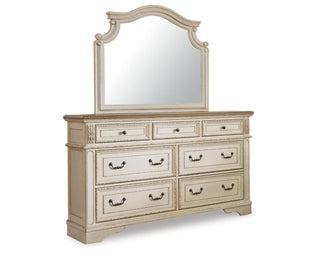 Realyn Queen Upholstered Panel Bed, Dresser, Mirror, Chest and 2 Nightstands