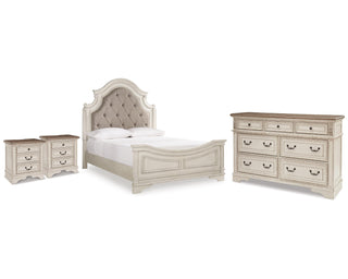 Realyn Queen Upholstered Panel Bed, Dresser and 2 Nightstands