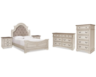 Realyn Queen Panel Bed, Dresser, Chest and 2 Nightstands