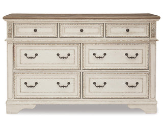 Realyn Queen Upholstery Panel Bed, Dresser, Chest, Nightstand, and Vanity Set