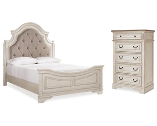 Realyn Queen Upholstered Panel Bed and Chest