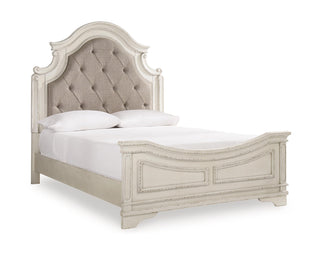 Realyn Queen Upholstered Panel Bed and 2 Nightstands