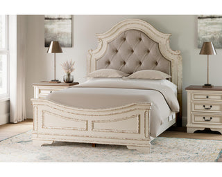 Realyn Queen Upholstered Panel Bed and 2 Nightstands
