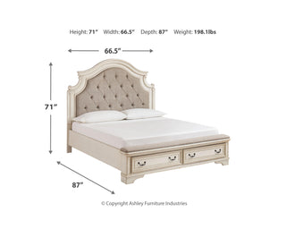 Realyn Queen Panel Bed, Dresser, Mirror, Chest and Nightstand