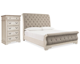 Realyn Queen Upholstered Sleigh Bed and Chest