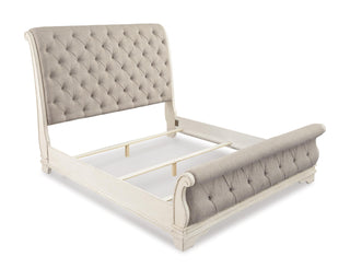 Realyn King Upholstered Sleigh Bed, Dresser, Mirror and 2 Nightstands