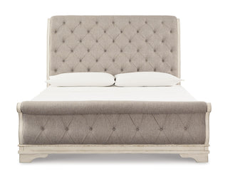 Realyn King Upholstered Sleigh Bed, Dresser, Mirror and 2 Nightstands