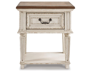 Realyn King Upholstered Panel Bed, Dresser, Chest and Nightstand